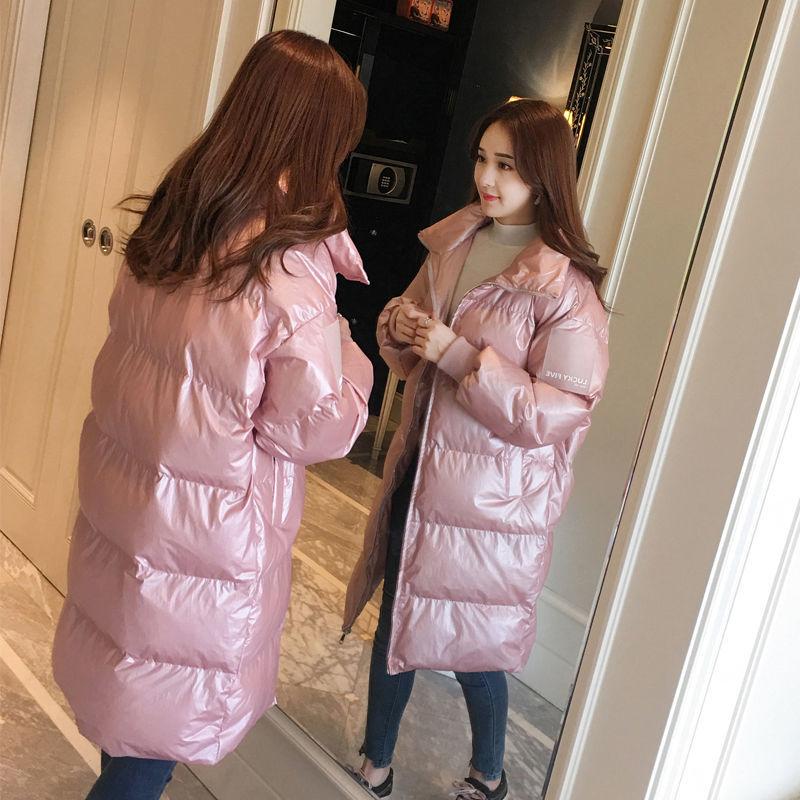 Winter Fashion Trend Down Jacket Women Mid-length White Duck Down Bright Face Stand-up Collar Loose Age-reducing Bread Clothes Disposable