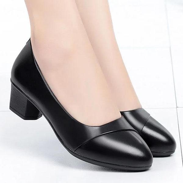 Women's Spring and Autumn Single Shoes Shallow Mouth Round Toe Soft Leather Shoes Soft Sole Low Heels All-match Work Shoes