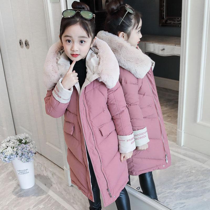 Girls Mid-length Warm Cotton Coat Winter Korean Style Padded Jacket Children's Thick Windproof Cotton Clothing