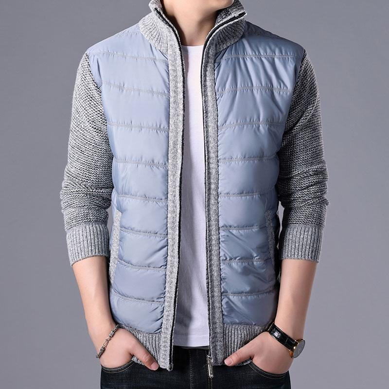 Men's Winter Cotton Jacket Fashion Splicing Cotton Padded Jacket Fleece Warm Down Jacket