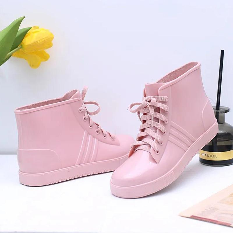 Short Rain Boots Girls Low-top Water Shoes Students Korean Rain Boots Lace Up Waterproof Shoes Women Low-top Rubber Shoes