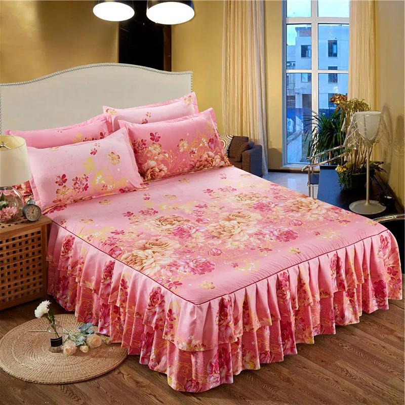 1 Piece Set Korean Princess Style Mattress Cover Non-slip Double-sided Bedspread Lace Bed Sheet Bed Cover