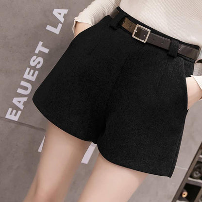 Fashion Elegant Wild Casual Bottom Shorts High Waist Belt Slim Wide Leg A-line Shorts Women's Short