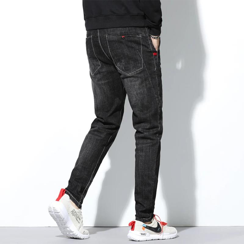 Men's Harlan Jeans Autumn and Winter Streetwear Casual Slim Male Straight Korean Style Loose Feet Long Black Pants Mid-waist Elastic Flexible Trousers