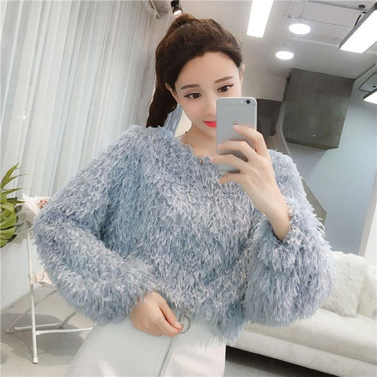 Mink Autumn Fashion Sweater Korean Loose Slim Pullover Short Casual Young Women's Jacket