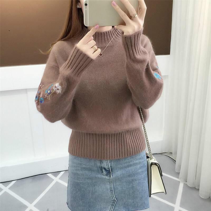 Autumn and Winter Sweater Print Wild Long-sleeved Warm Sweater Turtleneck Sweater Thickening Female