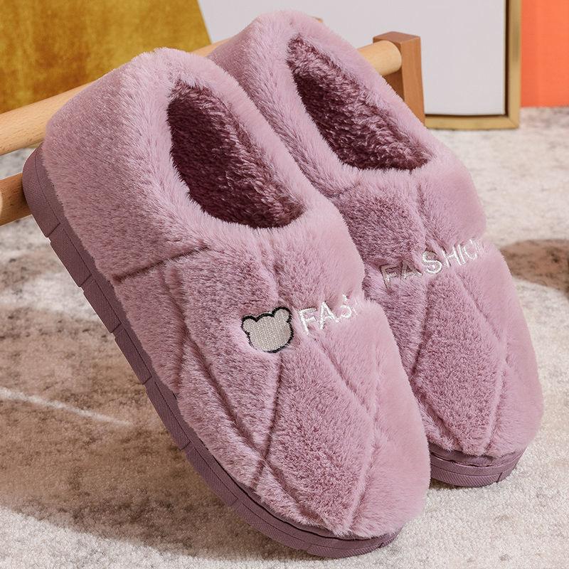 Home Slippers Thick-soled Cartoon Male Cotton Slippers Female Indoor Cute Plush Couple Cotton Slippers