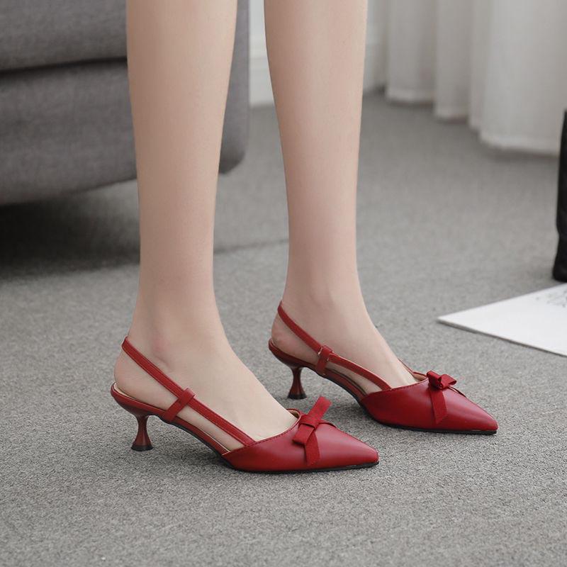 Plus Size 34-40 Women Heels Outdoor Office Lady Bow Pointed Stiletto Sandals