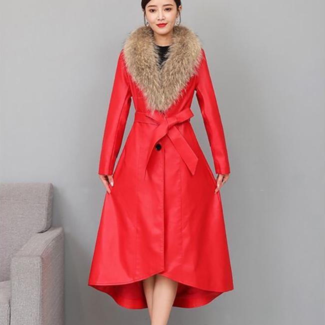 Winter Women's Fur Coat  Plush Thickening Medium Length Women's Leather Coat Slim Closing Woman Parka Coat