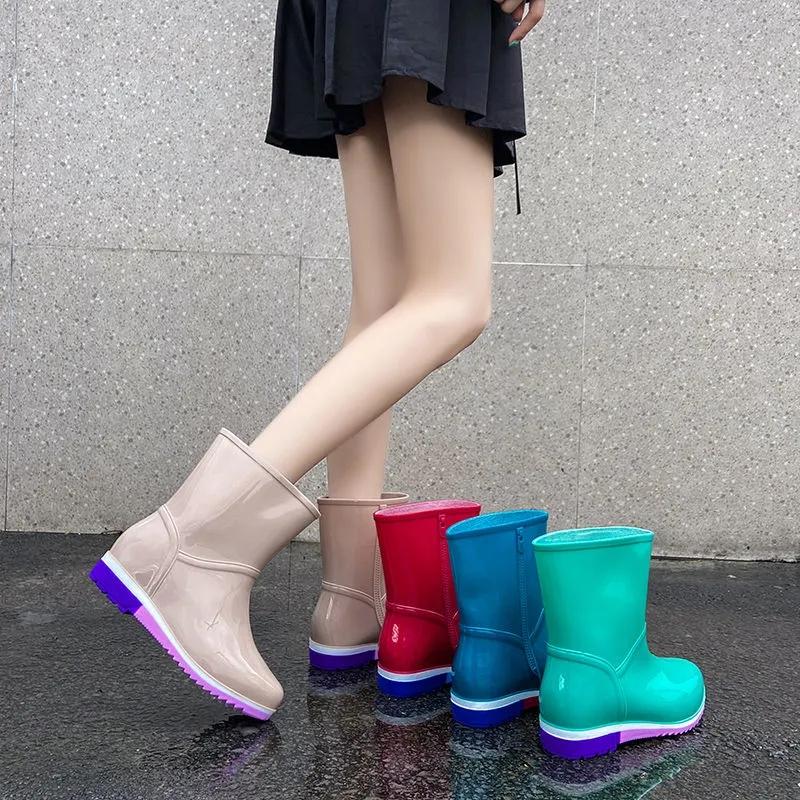 Short Rain Boots Women's Water Shoes Rain Boots Rubber Boots Spring and Autumn Waterproof Boots Non-slip Rubber Shoes