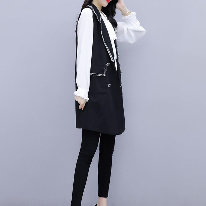 Temperament Black Suit Waistcoat Was Thin Women's Mid-length Sleeveless Jacket Slim Waistcoat Temperament Casual Jacket