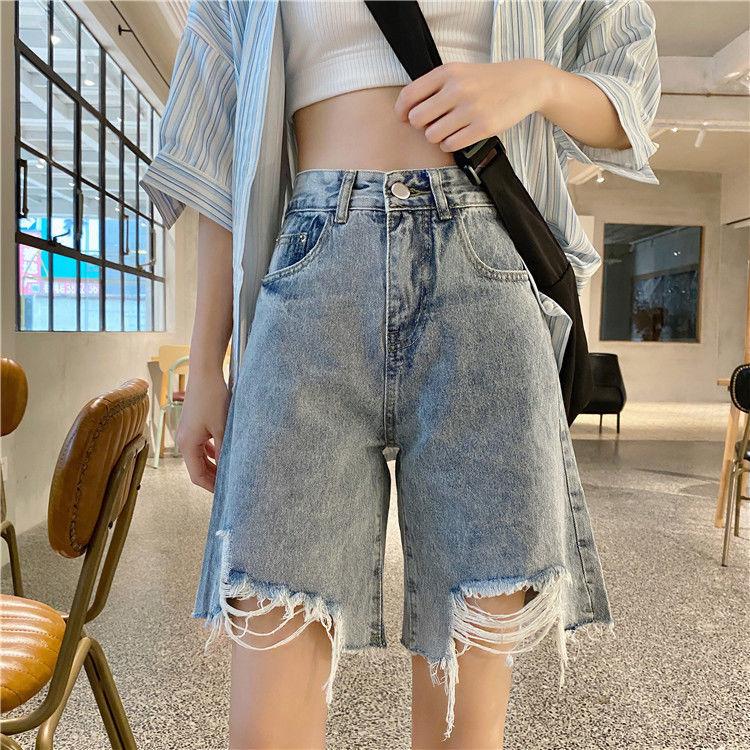 WTEMPO Women Jeans Ripped Denim Shorts Skirt Elastic Waist Loose Wide Leg A-line Office Club Casual Party Dates