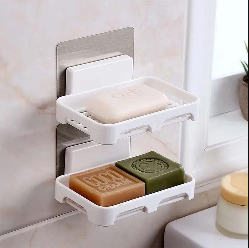 2 Pcs Drain Soap Box Home Bathroom Wall-shaped Soap Storage Box