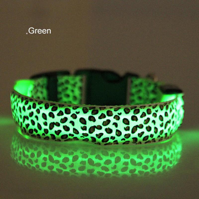 Leopard LED Dog Collar Luminous Adjustable Glowing Collar For Dogs Pet Night Safety Nylon Collar Luminous LED Bright Dog Collar