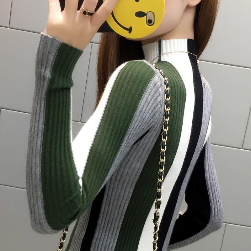 Long-sleeved Sweater Wild Striped Sweater Autumn and Winter Turtleneck Sweater Short Paragraph