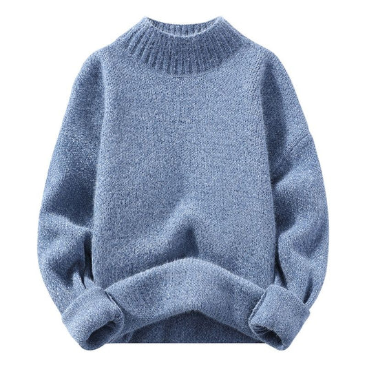 Men's  Sweater Autumn and Winter Thickened Imitation Mink Cashmere Korean Fashion Personality Semi-High Neck Knitted Sweater