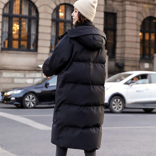 Women's Mid-length Down Jacket Winter Korean Loose Cotton Clothes Casual Hooded Padded Jacket Quilted Jacket