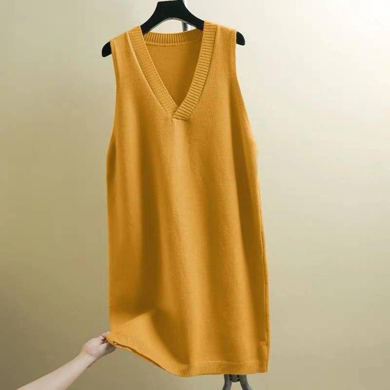 Autumn and Winter Plus Size Mid-length Dress Thin Section Wild Sleeveless Sweater Dress Fashion Casual Women's Vest Skirt