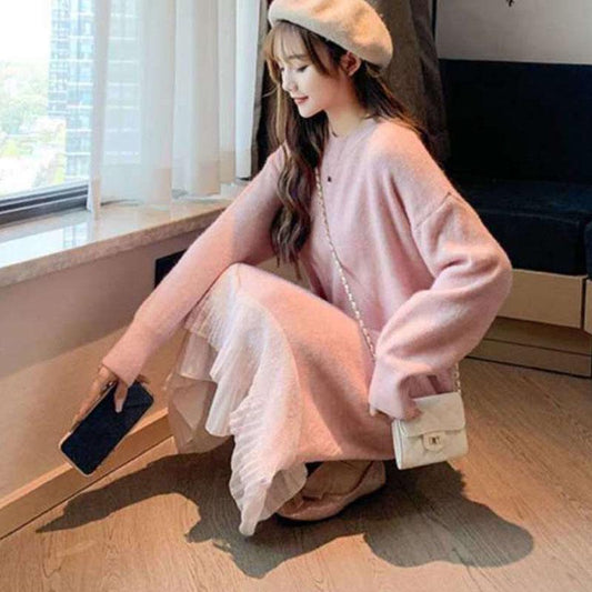 Mid-length Sweater Skirt Over The Knee for Fall and Winter Wear A Winter Skirt Base Youth Dress