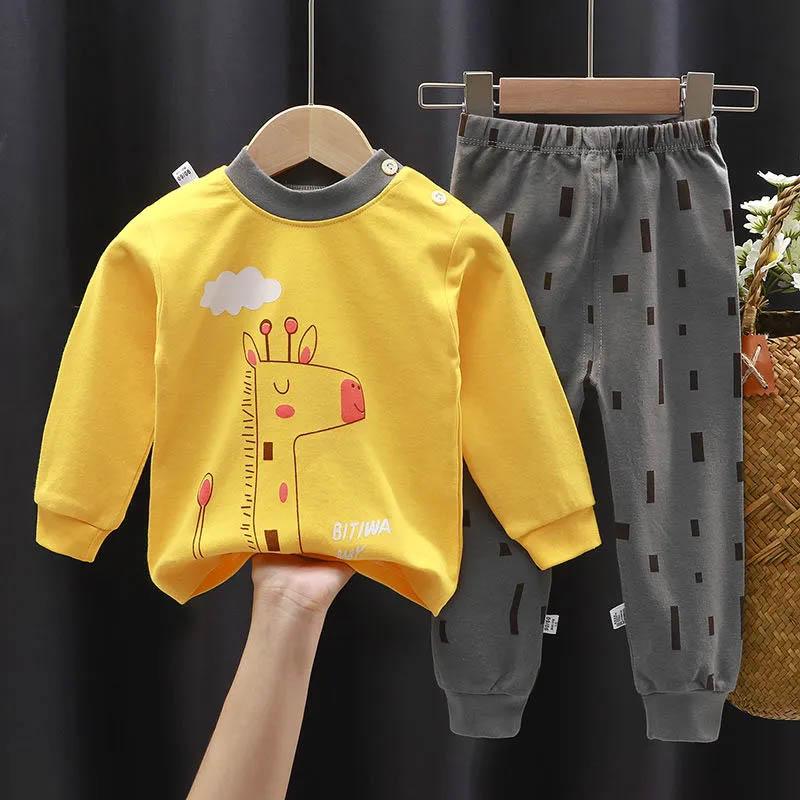 Children's Suits Cotton Boys and Girls Baby Baby Pajamas 0-7 Years Old Clothes Cartoon Printing Spring and Autumn Long-sleeved Suits