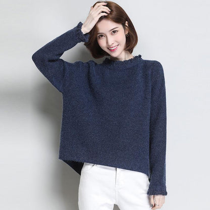 Autumn and Winter Fringed Short Sweater Loose Casual Knit Bottoming Shirt Thick Solid Color Female Sweater