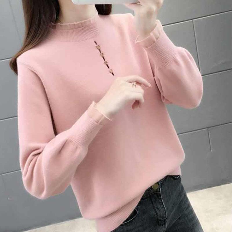 Autumn and Winter Loose Slim Sweater Half High Neck Knitted Long-sleeved Bottoming Shirt Fashion Simple Female Top