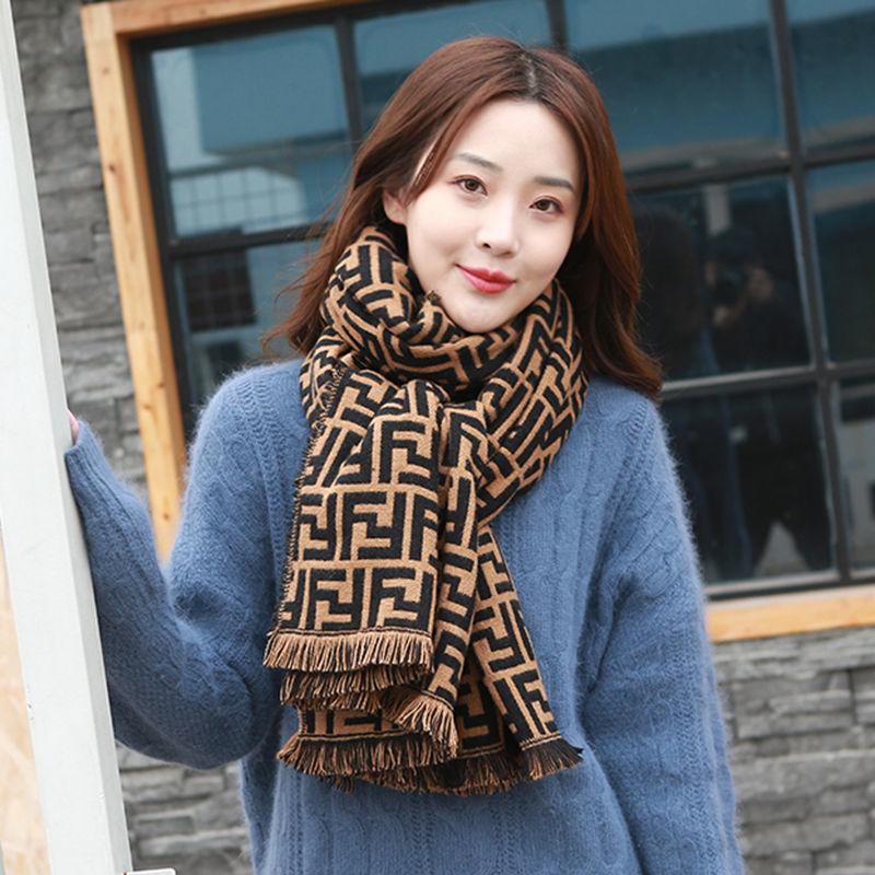 Autumn and Winter Women's Scarf Imitation Cashmere Thickening Fashion Letter Wild Scarf Pure Color Wild Scarf Shawl