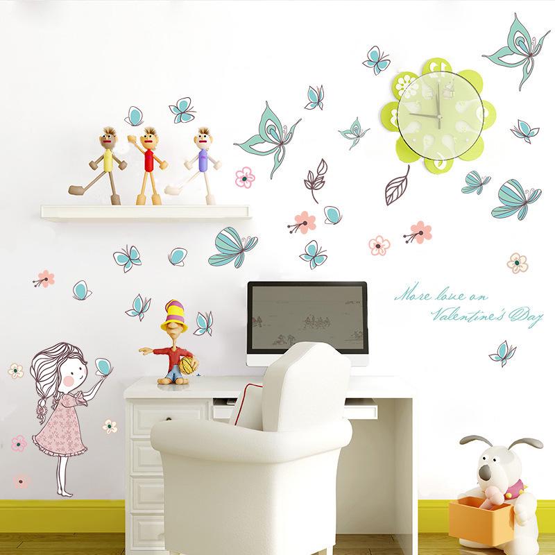 Flying Butterflies Cartoon Wallpaper Children's Room Girls Bedroom Cute Decorative Wall Stickers