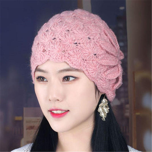 Women's Handmade Knitted Hats Fashion All-match Embroidered Woolen Hats Winter Thick Warm Plush Hats