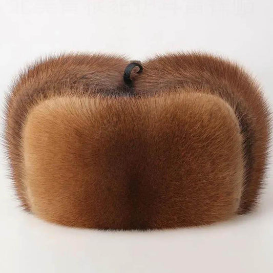 Mink Fur Straw Hat Lei Feng Hat Middle-aged and Old Winter Leather Fur Green Root Mink Ear Protection Whole Mink Hat