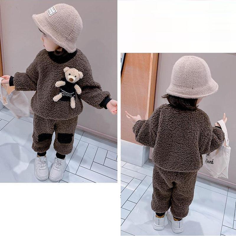 Children's Autumn and Winter Warm Suit Girl and Boy Korean Version Girl Baby Plush Two-piece Sets