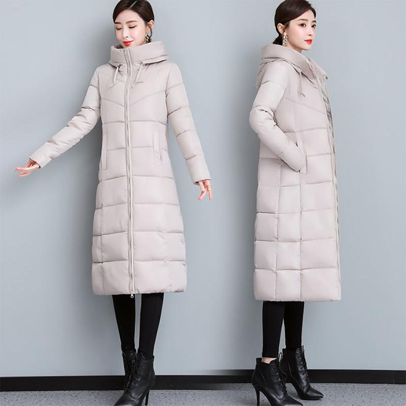 Women's Mid-length Down Jacket Winter Korean Loose Cotton Clothes Casual Hooded Padded Jacket Quilted Jacket