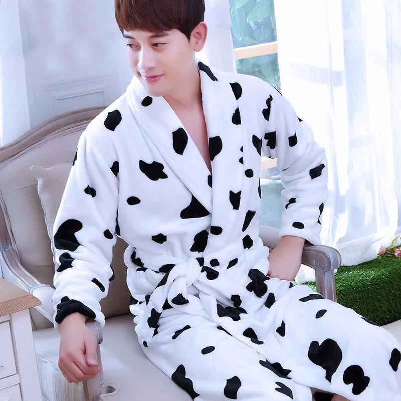 Men Large Size Home Clothes Pajamas G Chain Print Robe Coat Absorbent and Quick-drying Bathrobe Long