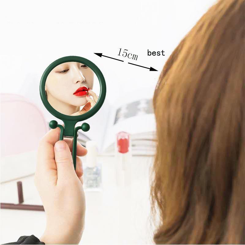 Women Hand-held Makeup Mirror Portable HD Thin and Light Travel Appointment Long Handle Foldable Enlarge Small Mirror