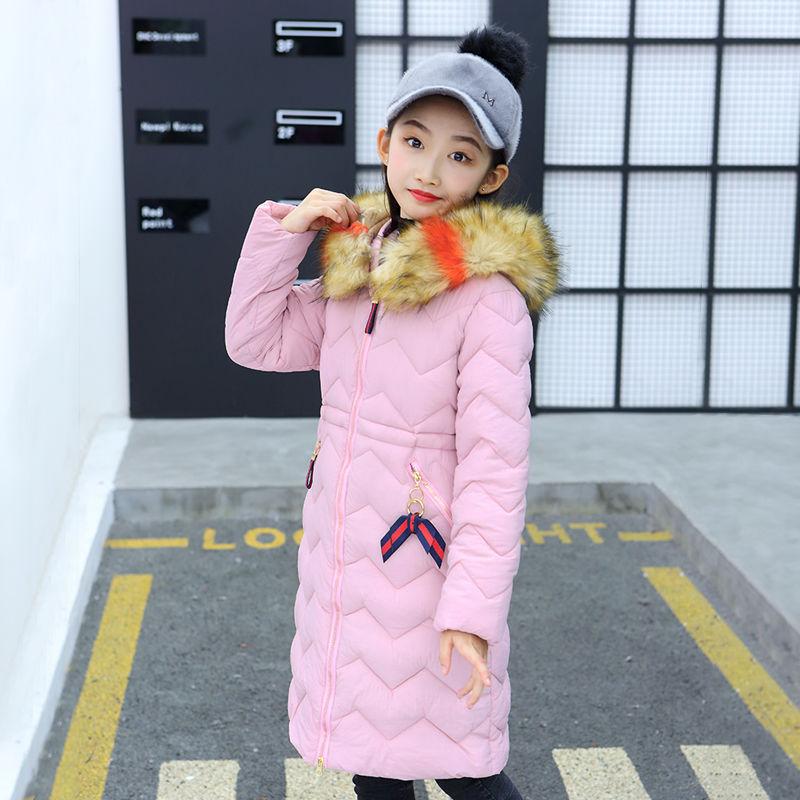 Girls Down Jacket Thickening Velvet Fashion Pike Clothing Long Hooded Kids Winter Parkas