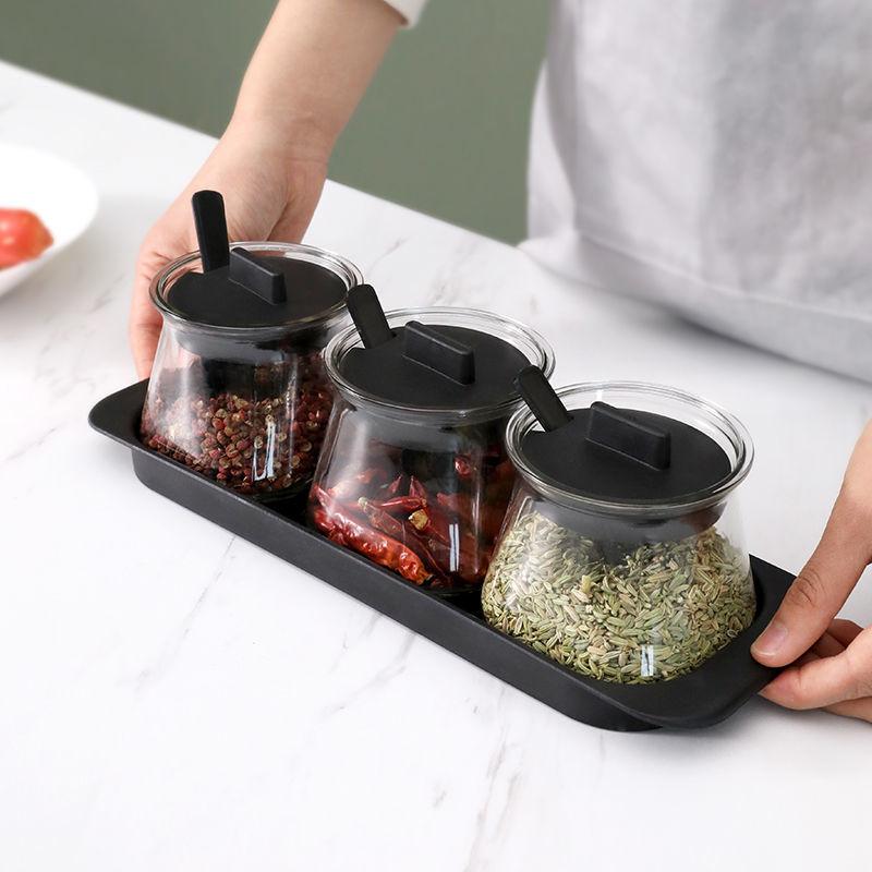 Kitchen Household Jar Seasoning Salt Shaker Seasoning Combination Set Seasoning Storage Glass Oil Pot