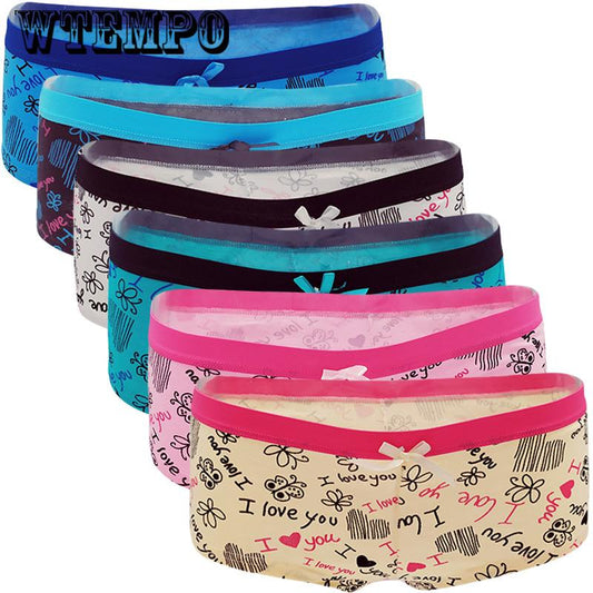 6 Pcs Woman Underwear Print Boyshort Sexy Briefs Cute Girls Panties Ladies Cotton Knickers