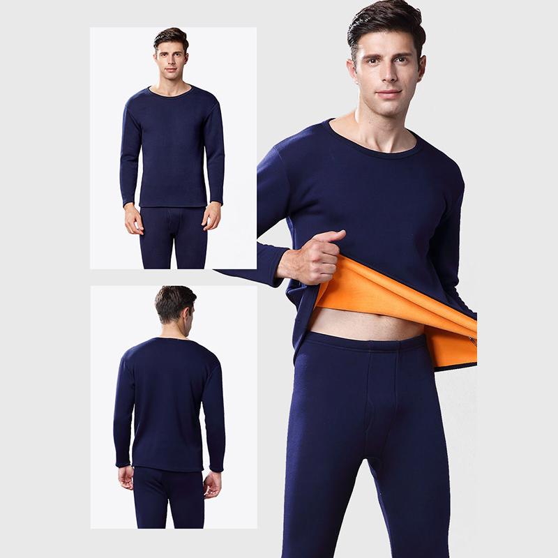 Men Winter Autumn Plus Velvet Thicken Thermal Underwear Tight Suit High Elasticity Soft Lining O-neck Pajamas Spring Long Sleeve Clothes Breathable