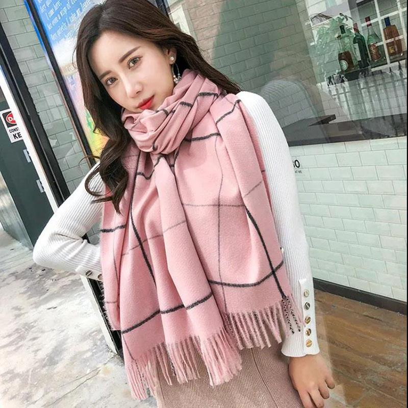 Winter Imitation Cashmere Plaid Scarf Fashion Warm All-match Scarf Lengthened Fringed Scarf Shawl for Women