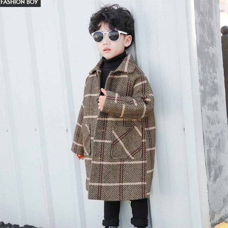 Boys Woolen Coat Mid-length 2021 Autumn and Winter New Children's Woolen Coat Thicken Korean Version of The Big Boy