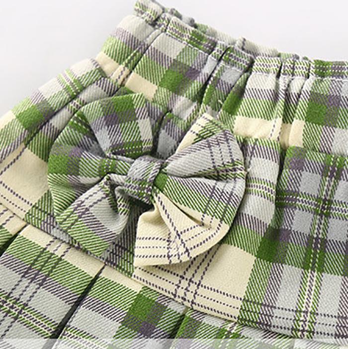 Autumn Spring Summer Casual Girls Pleated Skirt Plaid Skirt Student Performance Dress Bowknot Short Skirt