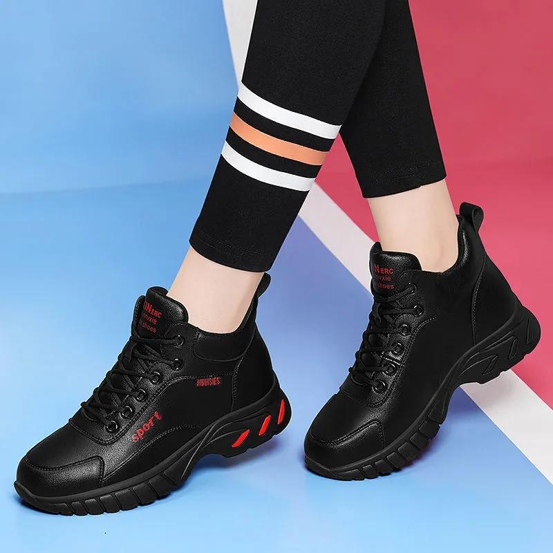 Single Shoes Sports Shoes Women's Shoes All-match Running Shoes Women's Casual Shoes Thick-soled Non-slip Flat Leather Shoes