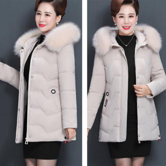 Women's Mid-length Down Jacket Winter Korean Loose Cotton Clothes Casual Hooded Padded Jacket Quilted Jacket