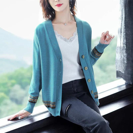 Autumn Winter Knitted Female Cardigan Loose Streetwear Knit Sweater Coat V Neck Knitted Cardigan Women Jacket