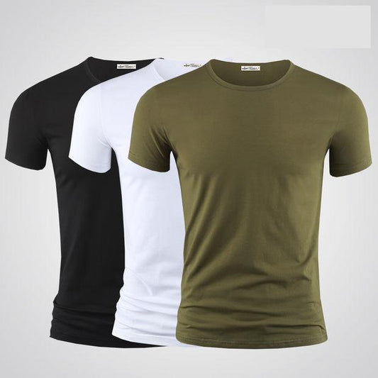 (3 Pieces) Men's Summer Short-sleeved T-shirts Slim Solid Color Round Neck Men's Bottoming Shirt All-match Top