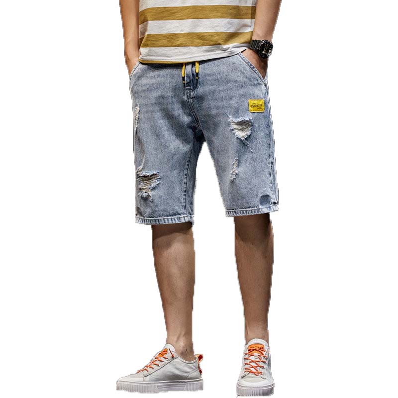 Denim Shorts Men's Summer Thin Five-point Pants Middle Pants Trendy Brand Hole Casual Trend Pants Loose Large Size