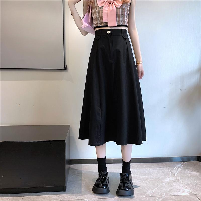 Women's Long Skirts Elastic High Waist Casual Skirt Girl's Spring Summer Solid Color A-line Skirts All-match Pleated Skirt