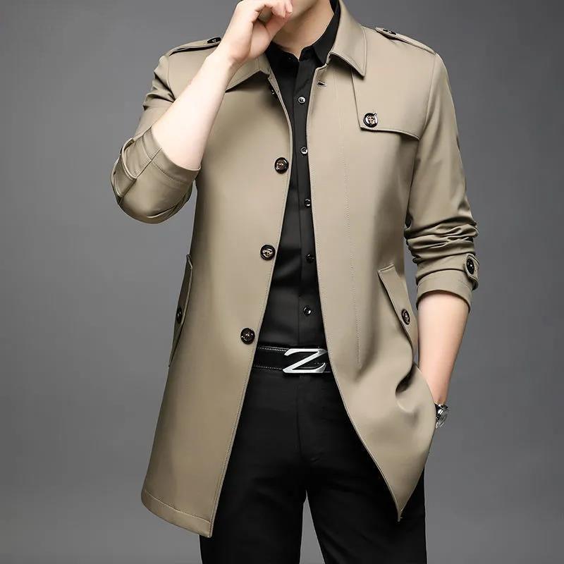 Men Silk Business Suit Lapel Button Top Casual Comfortable Coat Solid Color Parka Long