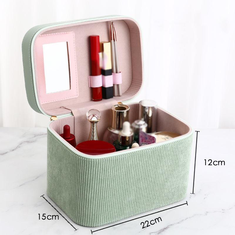 Portable Cosmetic Bag, Large Capacity Advanced Flannel Multi-layer Cosmetic Case Multifunctional Portable Cosmetic Storage Box