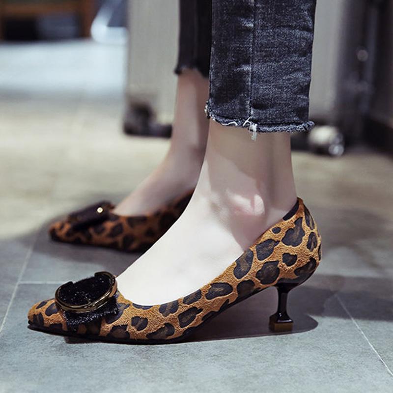 Spring Korean Style Pointed Toe Leopard High Heels Suede Shoes Temperament Shallow Mouth All-match Stiletto Heels